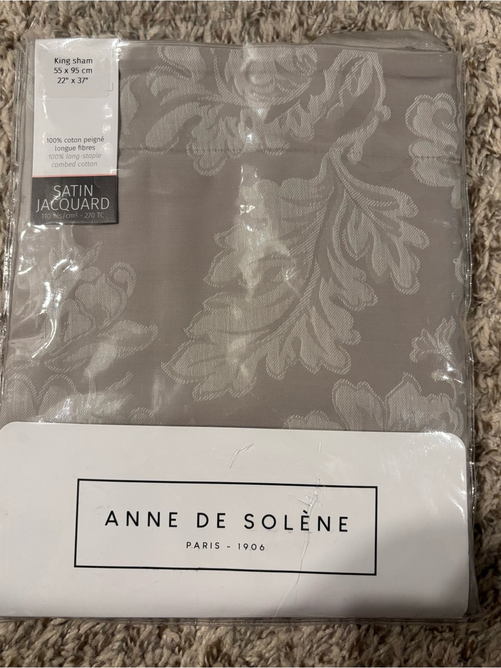 Anne de Solène Satin Jacquard King Sham in Gray